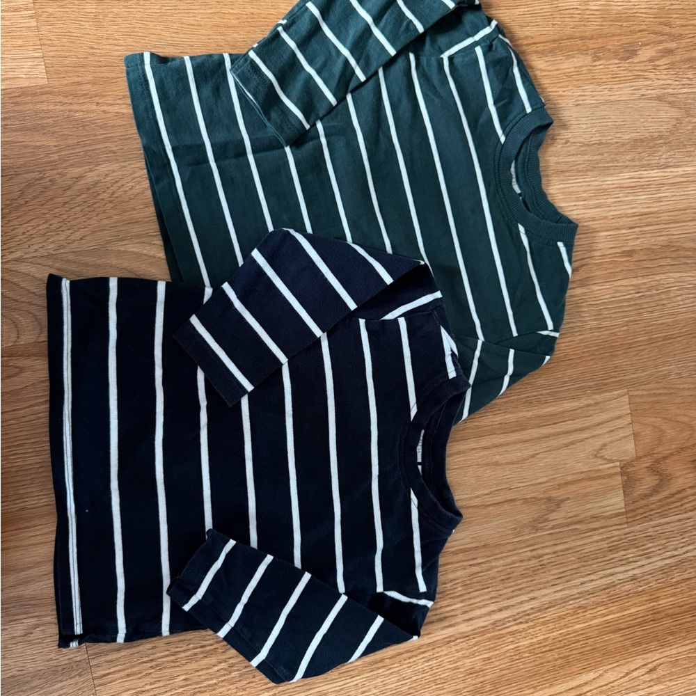 Striped Kids Long Sleeve Shirts - Green and Navy